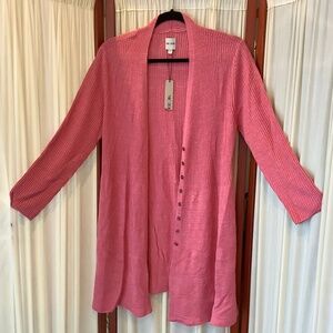 NIC + ZOE Long Knit Cardigan Raspberry Pink Button Down Ribbed Size L